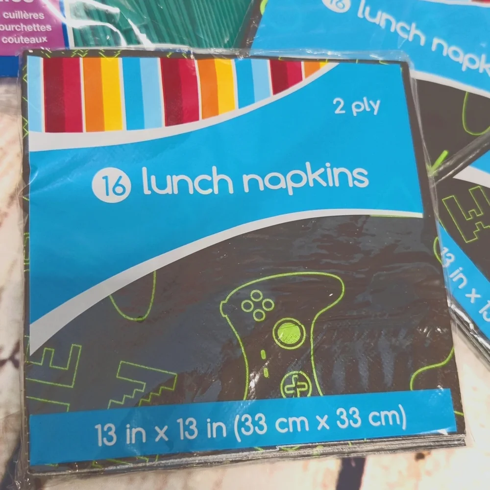 Game On Themed Deluxe Party Kit with‎ Napkins (3 packs) and Plastic Cutlery NWT